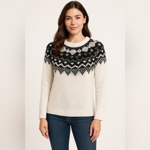 Cato Jeweled Fair Isle Sweater M Black White Gray Embellished Pullover